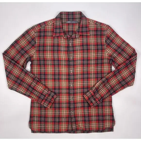 Vince Men’s Red Plaid Cotton Flannel Button Up Shirt Size Small - Picture 1 of 9